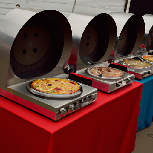 מגוון תנורי פיצה ניידים שהוצגו ביריד קולינרי שנערך לאחרונה.
